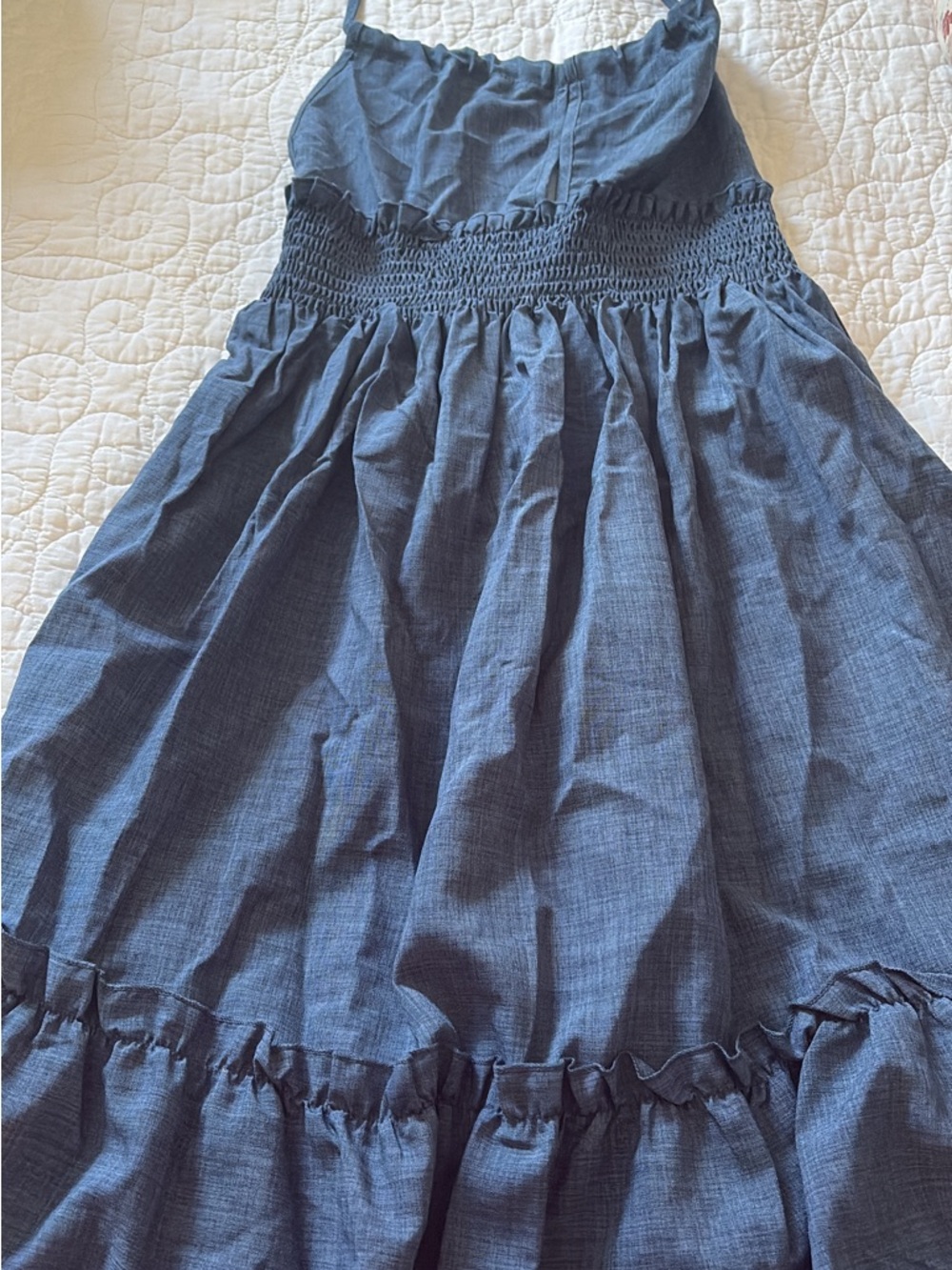 Blue Smocked Sundress with Ruffle Details